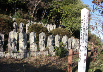 西場百観音へ登る丘の入り口に石造勢至菩薩供養塔と石造廻国供養塔があります。丘の上には観音様が百体(西国33番、坂東33番、秩父34番の霊場)ほど並んでいて圧巻です。
昔この丘に観行寺というお寺があり、多くの人々の信仰を集めていた事が分かります。